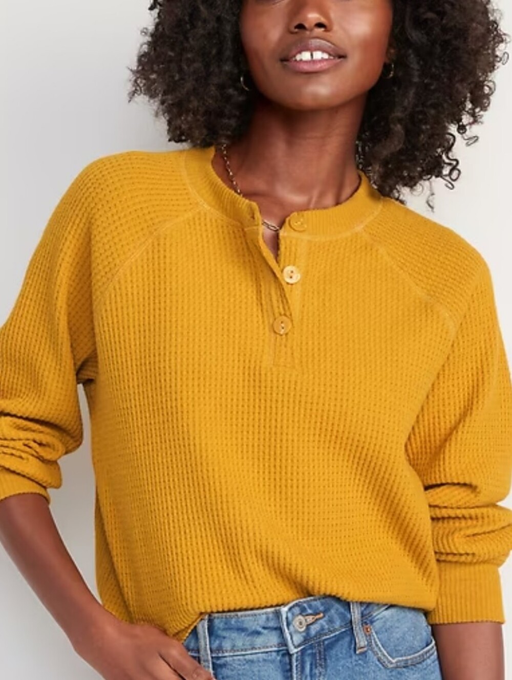 Old Navy Waffle-Knit Henley Sweater in Mustard Gold 2X